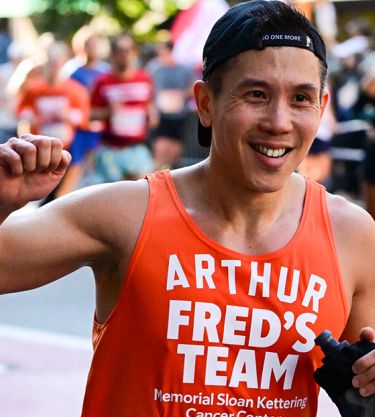 A Fred’s Team charity runner running in the TCS New York City Marathon.